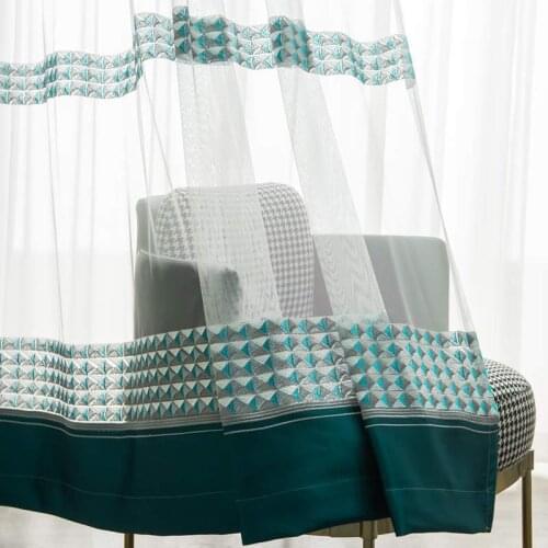 Modern Simple Sheer Curtains for Living Room Embroidered Geometric Green Pastoral Rural Balcony Yard Patio Villa Window Drapes