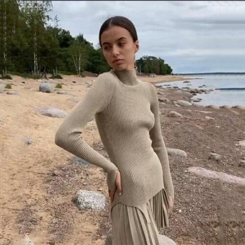 Mock Turtleneck Sweater Ribbed Knitted Long Sleeve Bodycon Top Women Black Pullover Fashion Casual Streetwear 2020 New