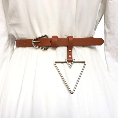 Trendy design belt Triangle belts for women dress party waistband female silver pin buckle belt Student jean brown leather women