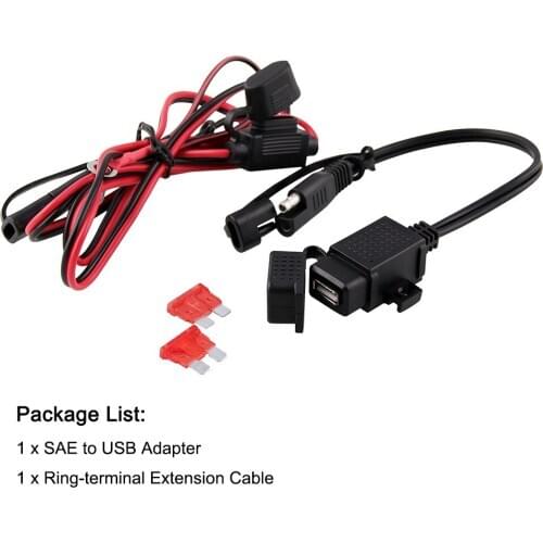 Waterproof SAE to USB Charger Quick 2.1A Port USB Charger with Inline Fuse Adapter for Motorcycle Cable Phone GPS Tablets