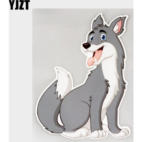 YJZT 10.5CM×14.9CM Cartoon Cute The Wolf Sitting Decal PVC Car Sticker 11C-0372