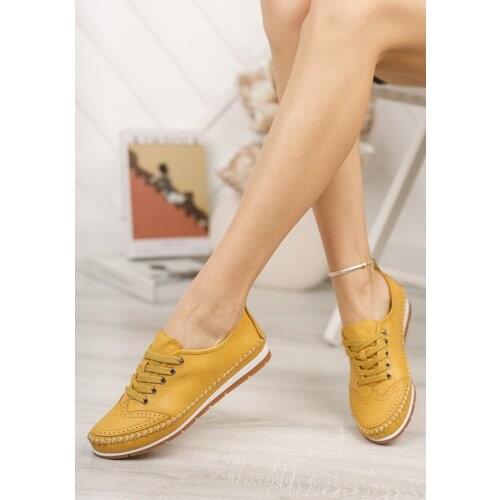 Genuine Leather Yellow Womens Leather Flats, 2021 Summer Women Casual Fashionable Sports Shoes, Woman Summer Flat Ladies Shoe