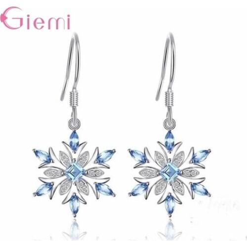 Blue Flower Pattern Dangle Earrings For Women Wedding Engagement Jewelry Sterling Silver Genuine 925 Fashion Ear Jewelry