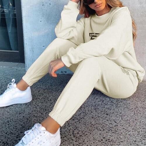 Letter Printing Sweartshirts Womens Two Pieces Suits Women O-neck Long Sleeve Drawstring Tracksuit 2021 Autumn Lady Casual Sets