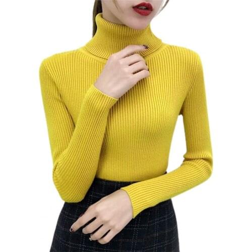 New Women Sweater Ribbing Turtleneck Autumn Winter Solid Color High Stretchy thick Knitted Pullover Streetwear bottoming shirt