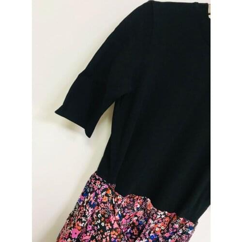 Women Patchwork Irregular Knee-Length Dress Sweet Fake Two-Piece O-Neck Short Sleeve Floral Print Dress