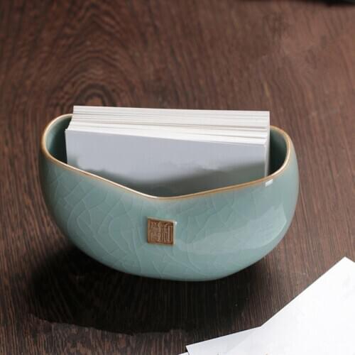 1 Pc Longquan Celadon Business Card Holder Desk Shelf Storage Box Ceramic Clouds Business Card Display Stand Desktop Organizer