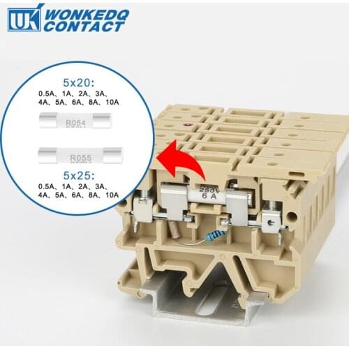 100Pcs 5x20 5x25 Fuse R054 R055 Glass Tube For UK10 UK5-HESI ASK1EN Din Terminal Block UK SAK Type Ceramic Fuse 5*20 5*25 mm