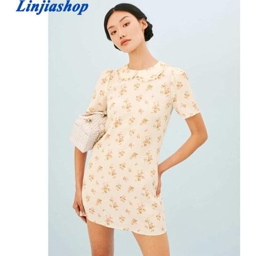 2021 Summer women Doll collar vintage floral Dress Short Sleeve Ladies kawaii Mini Dresses Cute beach Slim A-Line Vestidos Mujer