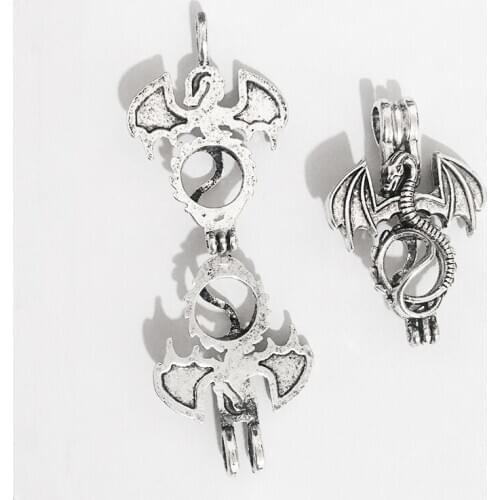 23*34mm,Dragon Essential Oil Diffuser Pearl Cage Pendant,Aromatherapy Locket Necklace Volcanic Setting Lava Stone Jewelry,HM