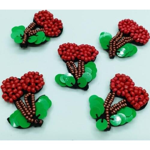 5pcs/lot red cherry beaded patches for clothing Sew on patch decorative parches bordados para ropa Embroidery applique clothing