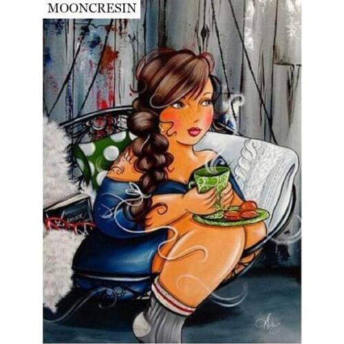 5D DIY Diamond Embroidery Sexy Women Full Rhinestone Diamond Painting Cross Stitch Needlework Girl Drink Tea Wall Decoration