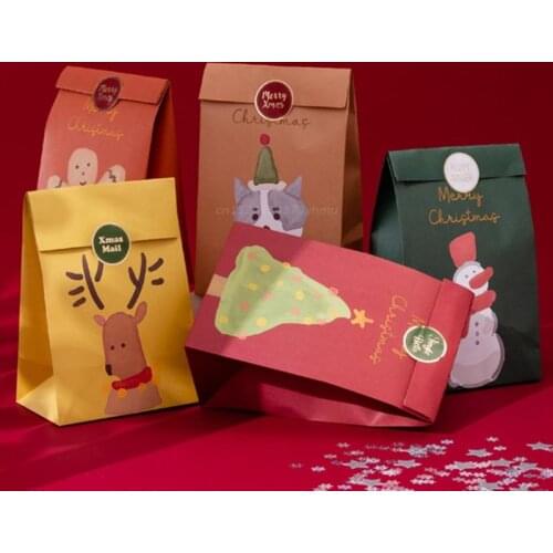 6 Pcs/lot Christmas Gift Bags Kraft Crafts Xmas Candy Packing Bag for New Year Cookies Toys Party Wedding Gifts Bag