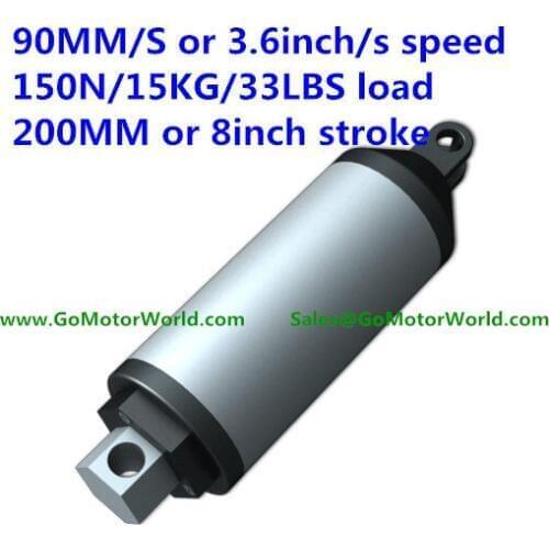 90mm/sec 3.6inch/sec speed 150N 15KG 44LBS load force 200mm 8inch stroke 12V or 24V DC High speed linear actuator LA13