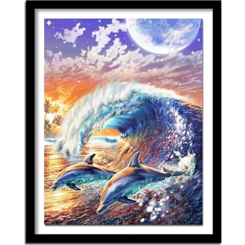 Dolphin Wave Diamond Painting Diy 5D Diamond Embroidery Full Cross Stitch Kits Mosaic Home Decor Scenery Gift