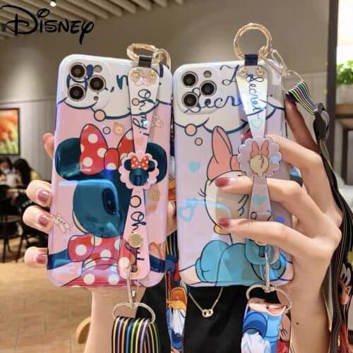 Disney Minnie for IPhone 7/8P/X/XR/XS/XSMAX/11/12Pro/12mini Cartoon Diagonal Lanyard Anti-drop Mobile Phone Case