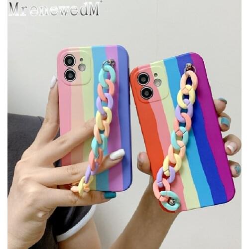 MrenewedM 12 Pro Max Cute Rainbow Bracelet Phone Case For iPhone 11 XR XS MAX Color Wrist Chain Protection Cover On SE2 7 8 Plus