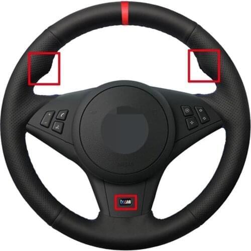 Car Steering Wheel Cover Soft Black Genuine Leather For BMW E60 E63 E64 Cabrio M6 2005 2006 2007 2008 2009 2010 M series