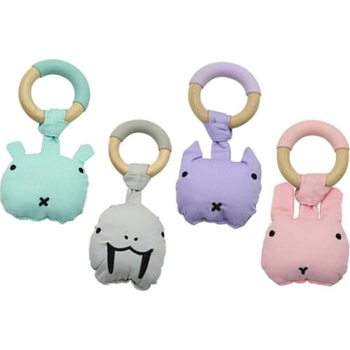 Wood Plush Rattle Teether Toy BPA Free Silicone Teethers Cute Animal Shape Teething Ring Nursing Toys Eco-friendly Cotton