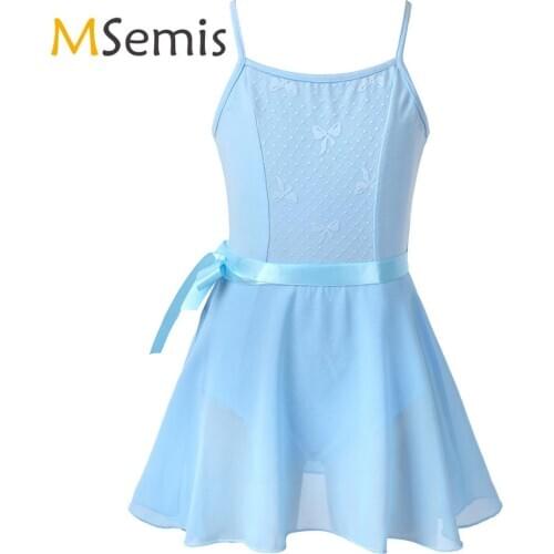 Kids Girls Gymnastic Ballet Dress Caged Back Ballet Dance Leotard Jumpsuit with Tied Skirt Dancewear Outfit Set for Dance Class
