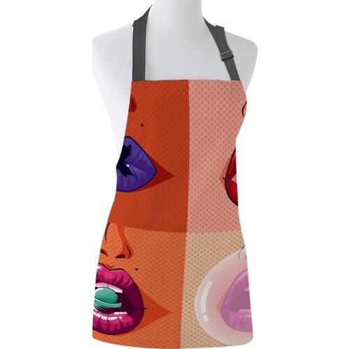 Sexy Four Lips Print Apron Print Unisex Kitchen Bib with Adjustable Neck for Cooking Gardening