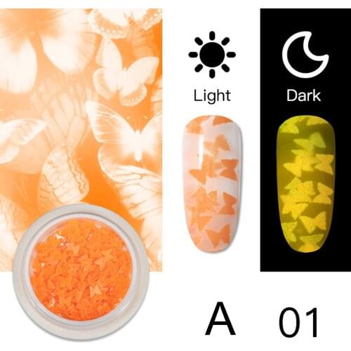 Fluorescent Luminous Nail Butterfly Sequin Glow in the Dark Nail Art Decorations Thin Nail Patch FRE-Drop