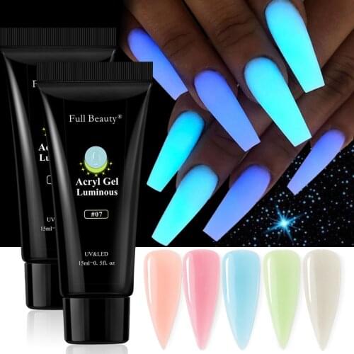 12 Colors Glow Nail Gel Glow In Dark Poly UV Nail Art UV Gel Polish Luminous Extension Gel 15ML