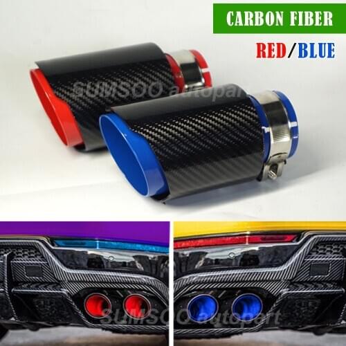 Hot sale red/blue stainless steel + glossy carbon fiber car exhaust pipe tail tips modified universal accessories exhaust pipe