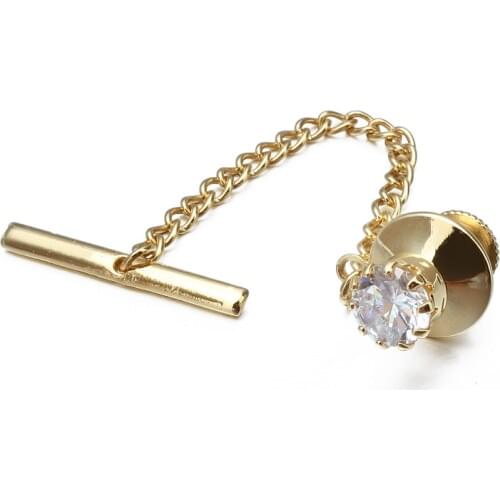 HAWSON Mens Crystal Tie Tack with Chain Gold Tie Clip Party Accessories for Men 11 Color Optional
