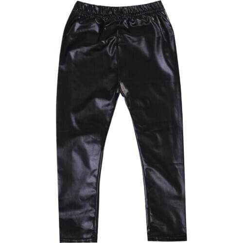 Hot Baby Girls Kids Stretchy Faux Leather Skinny Black Pants Leggings Trousers