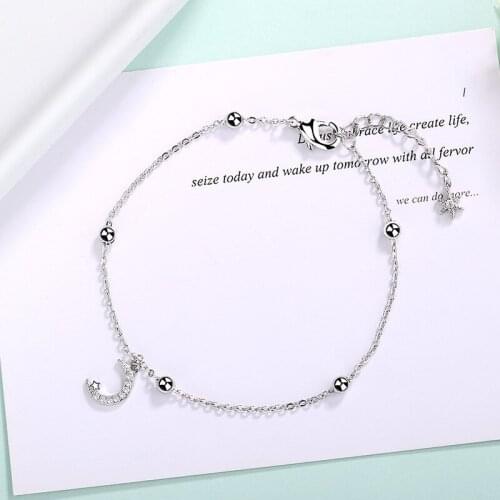 Silver Plated Lovely Round Bead Bracelet Jewelry New Korean Shining Star Moon Bracelet Student Womens Birthday Present