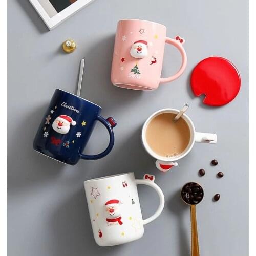 Creative Personality Santa Claus Mug With Lids Spoon Office Coffee Cup Cartoon Relief Christmas Drinkware Friends Gift