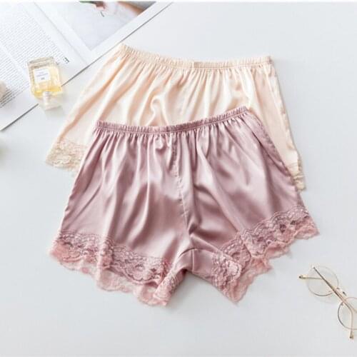 Summer Women Satin Silk Safety Short Pants Lace Patchwork Female Shorts Boxer Soft Lady Pajamas Sleep Bottoms Underskirt Girls