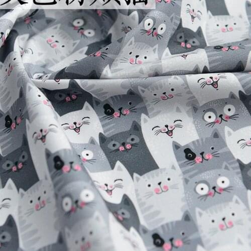 Cartoon Cute Gray Cat Cotton Fabric for Clothes Dress Home Textile Bedding Set Sewing Quilting DIY Needlework Material