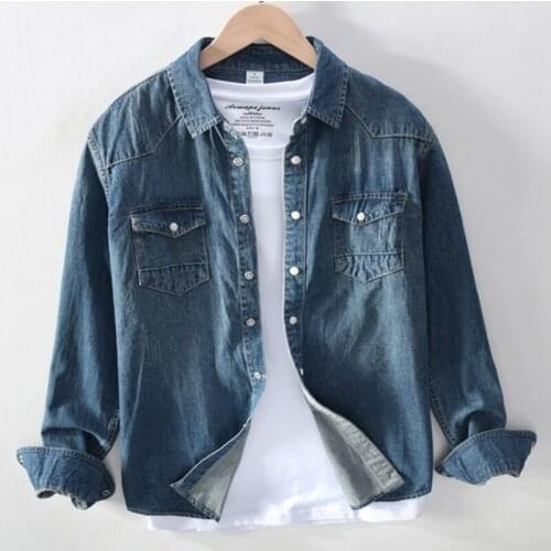 Retro denim shirt jacket Mens 2021 autumn and winter new Korean style trendy denim top Business casual fashion slim fit shirt