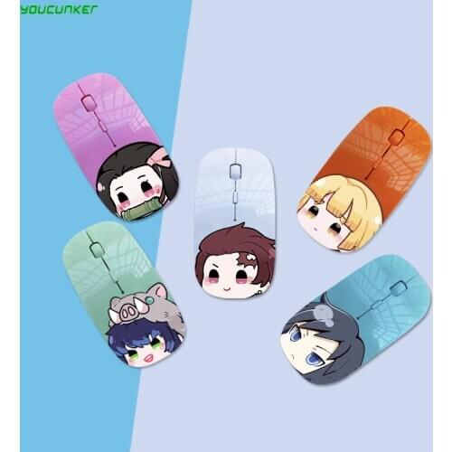 2.4G Wireless Optical Mouse Cute Demon Slayer Cartoon Computer Silent Mice Ergonomic Mini 3D PC Office Mause For Kid Girl Gift