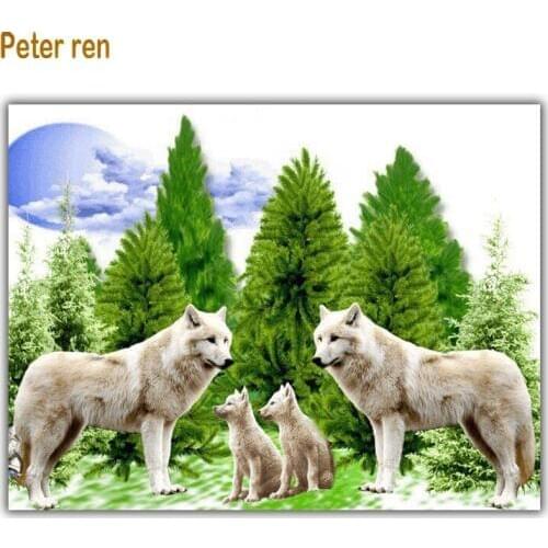 Peter ren Diamond painting cross stitch kit Animal wolf Square\Round mosaic Rhinestone Full embroidery Wolves in the pine forest