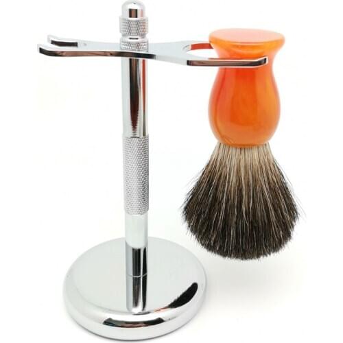 TEYO Black Badger Hair Shaving Brush and Shaving Stand Set Perfect for Wet Shave