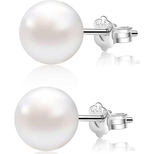 Real Pure 925 Sterling Silver Round Pearl Earrings for Women Simple Stud Minimalist Fine Jewelry Korean Fashion