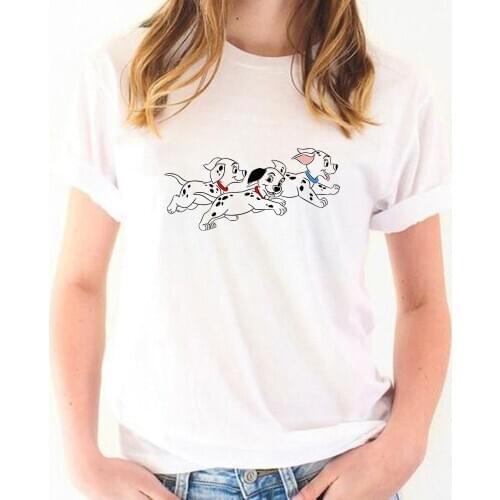 New Spotted Dogs Kawaii Funny Cartoon T Shirt Women Harajuku T-shirt 101 Dalmatians Graphic Cute Tshirt Dropship Top Tees Female