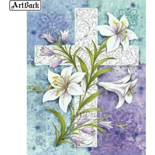 New Arrival Diamond Painting Cross Flower Full Square Diamond Mosaic Landscape Sticker Christmas Gift