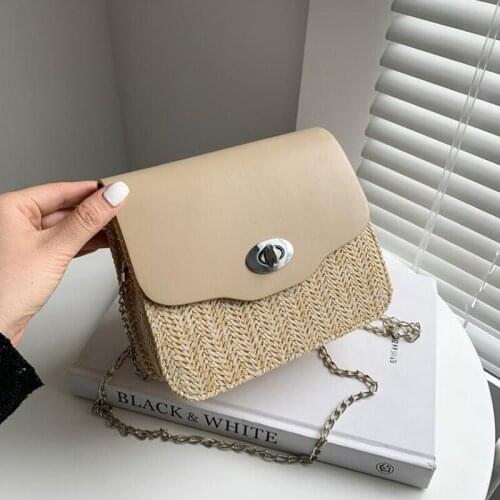 New Casual Straw Crossbody Bags For Women Chain Strap Shoulder Bag Small Flap Lady Handbags Designer Cross Body Bags