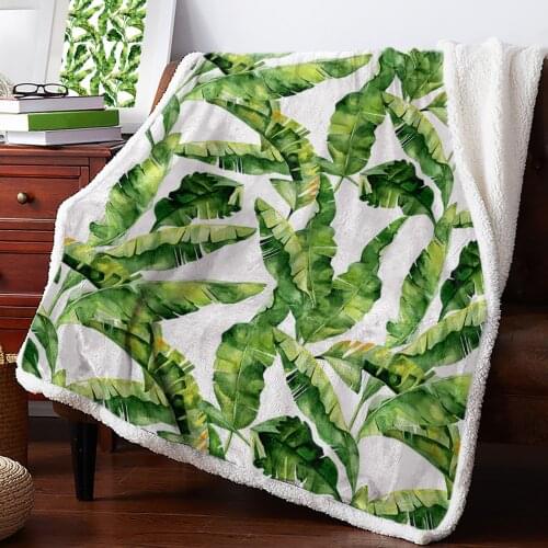Banana Tropical Plant Leaves Throw Blanket Soft Fleece Blankets Winter Blanket Portable Picnic Blankets Bedclothes