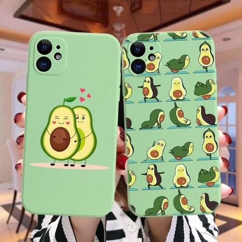 Cute Cartoon Avocado Original Liquid Silicone Phone Case For Coque iPhone 12 11 Pro XS MAX XR 7 8 Plus Shockproof Green Cover