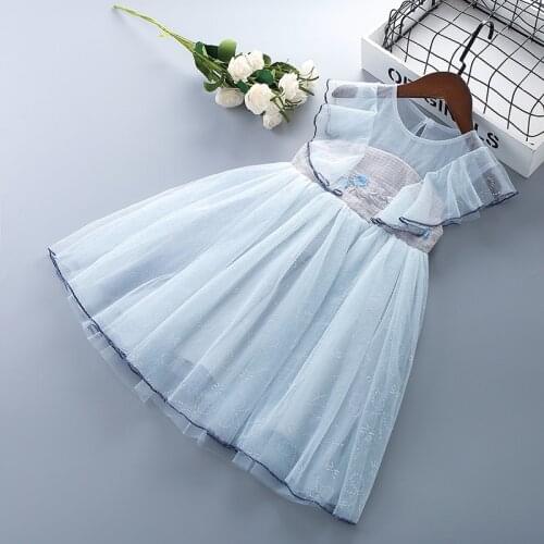 3-7 Years High Quality Summer Girl Dress 2021 New Lace Chiffon Flower Draped Ruched Kid Children Clothing Girl Princess Dress