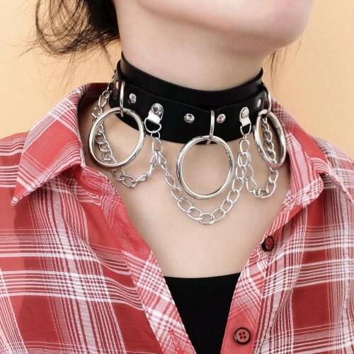 Kirykle Sexy Punk Gothic Pu Leather Necklace O pendant chain clavicle chain Collar Necklace