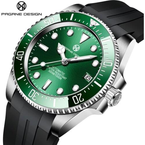 PAGRNE DESIGN 300M Diver Automatic Stainless Watch Ceramic bezel NH35A Movement Mens Wristwatch Mechanical Watches