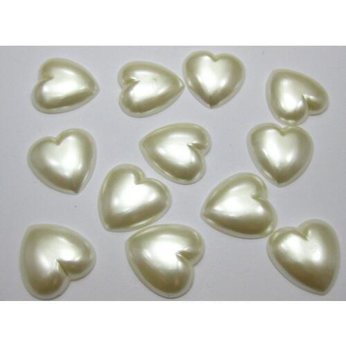 50 Ivory Heart Half Pearl Bead 18mm Flat Back Scrapbook Craft
