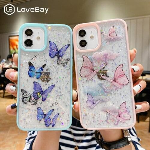 Clear Glitter Epoxy Butterfly Star Phone Case For iPhone 11 12 Pro Max X XR XS Mini 7 8 Plus SE 2020 Shockproof Soft TPU Coque