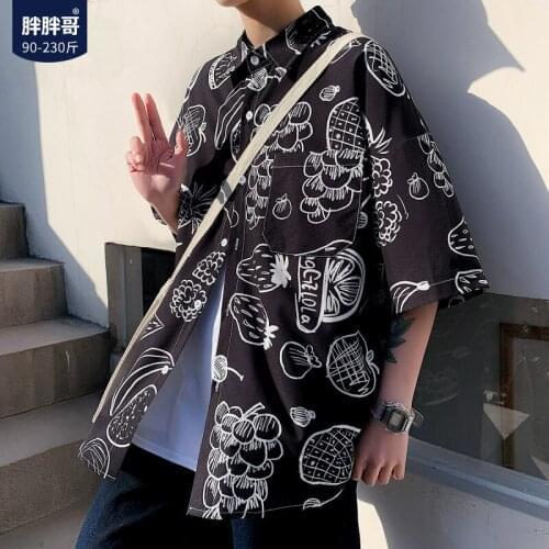 Short sleeve Floral Shirt Mens summer Korean fashion Shirt loose size fat printed coat camisa masculina streetwear shirts